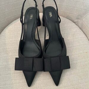 Zara Elegant Black Slingback Heels with Bow Detail